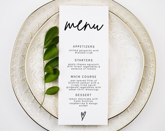 Minimalist Menu Template, Modern Wedding Menu Editable, Dinner Menu Card, Wedding Reception Menu Printable, Shower Menu | GRACE