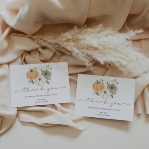 Pumpkin Thank You Cards Template, Fall Thank You Card Printable, Autumn Shower Thank You, Rustic Baby Shower Thank You Cards Editable HAZEL image 2
