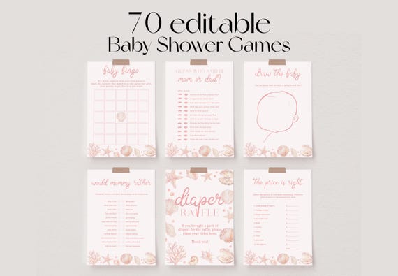 70 Baby Shower Games, Sea You Soon Baby Shower Game Bundle, Pink Seashell Baby Party Games, Ocean Baby Games | SHELL