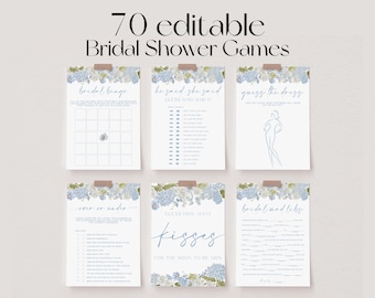 Something Blue Bridal Shower Games Bundle, Hydrangea Floral Bridal Shower Games, Dusty Blue Shower Games, Editable Bridal Party Games | MEL