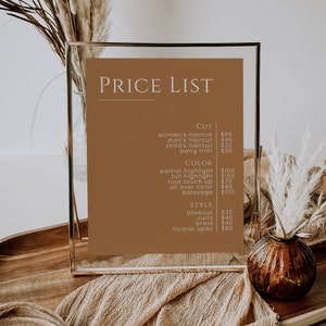 Terracotta Small Business Price List Template, Minimalist Price List, Beauty Salon Price List, Boho Price Sheet, Custom Price List | SIENNA