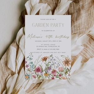 Garden Party Invitation Template, Wildflower Birthday Party Invitation, Wildflower Garden Birthday, Girl Birthday, Editable Template FLORA image 3