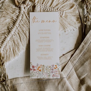 Wildflower Menu Template, Boho Floral Wedding Menu, Wildflower Menu Card, Printable Bridal Shower Menu, Instant Download | JULIA