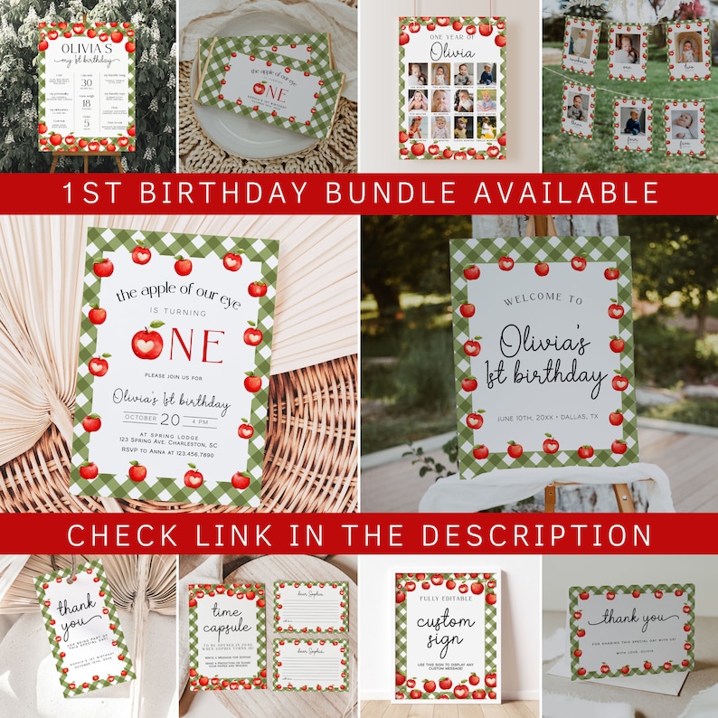 Apple First Birthday Monthly Photo Banner, Apple 1st Birthday Photo Banner, Monthly Milestone Photo Cards, Baby's First Year APPLE image 4