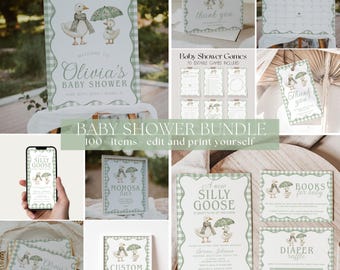 Alberne Gans-Babyparty-Einladungs-Paket, Gingham Gans-Babyparty-Einladungs-Vorlage | APRIL
