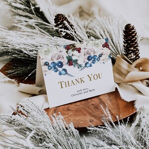 Weihnachten Dankeschön Karte Vorlage, Urlaub Dankeskarte, Winter Hochzeit Dankeschön Karte druckbare, Kiefer Hochzeit, Blumen Danke | NOELE