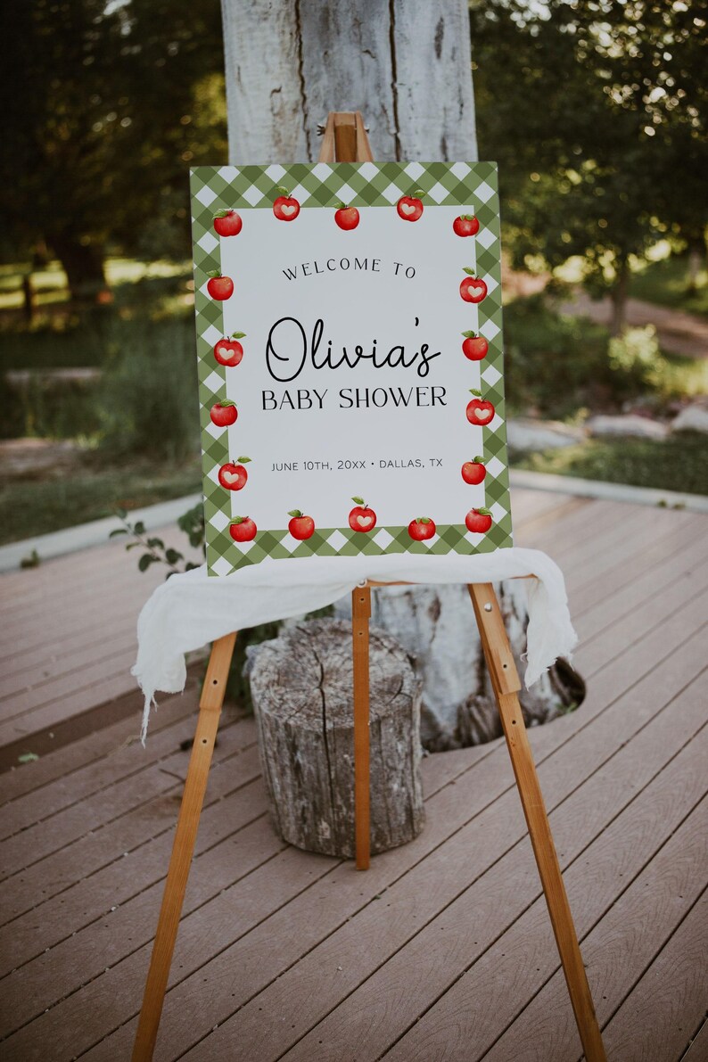 Apple Baby Shower Welcome Sign Template, Apple of Our Eye Baby Welcome Poster, Fall Baby Shower Sign, Apple Birthday Sign | APPLE image 4