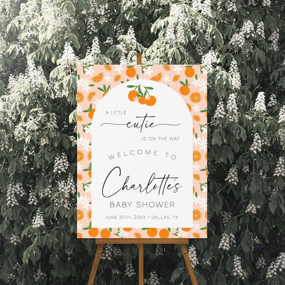 Orange Citrus Baby Shower Welcome Sign Template (Digital Download) | CUTIE