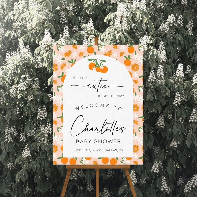 Orange Citrus Baby Shower Welcome Sign Template (Digital Download) | CUTIE image 1