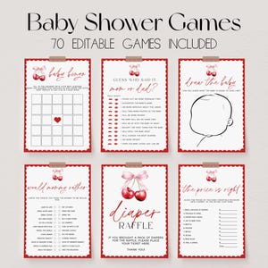 70 Baby Shower Games, Cherry Baby Shower Game Bundle, Cherry on Top Baby Shower Bundle, Baby Party Games, Pink Bow Baby Games | CHERRY