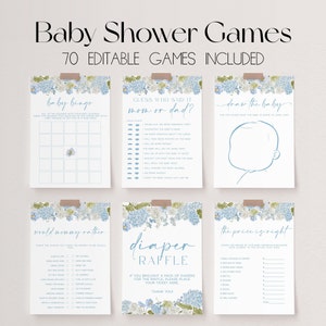 70 Baby Shower Games, Baby in Bloom Baby Shower Game Bundle, Blue Floral Baby Shower Bundle, Baby Party Games, Dusty Blue Baby Games | MEL