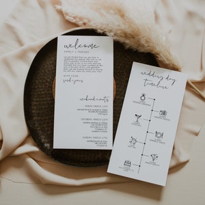 Minimalist Wedding Timeline Template, Modern Wedding Itinerary, Welcome Bag, Wedding Weekend Schedule, Weekend Events Timeline | SARAH
