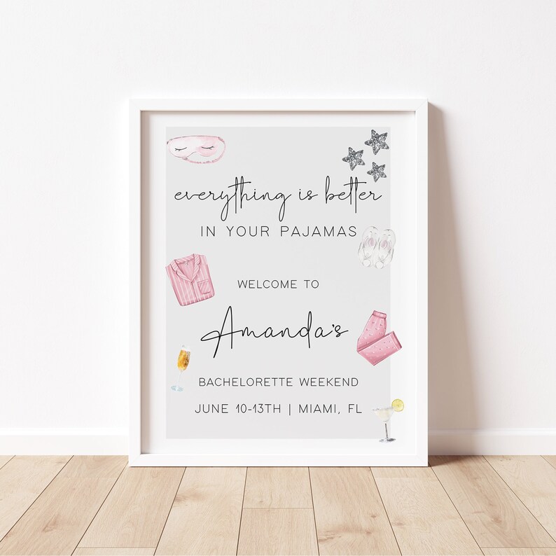 Pajama Party Bachelorette Welcome Sign Template (Digital Download) image 4