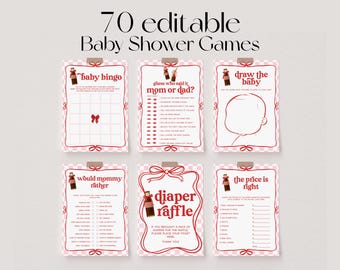 70 Baby Shower Games, Ready to Pop Baby Shower Game Bundle, Soda Baby Party Games, Retro Pink Baby Games | ELLA