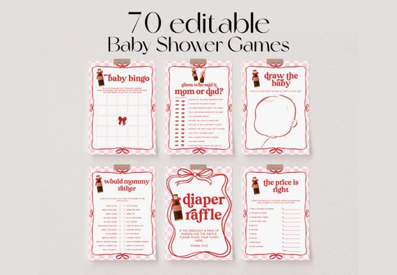 70 Baby Shower Games, Ready to Pop Baby Shower Game Bundle, Soda Baby Party Games, Retro Pink Baby Games | ELLA