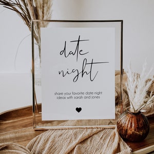 Bridal Shower Date Night Ideas Template, Date Night Ideas Sign, Date Night Cards, Bridal Shower Game, Wedding Date Night Advice | SARAH