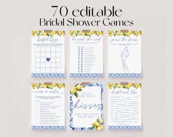 Mediterranean Lemon Bridal Shower Games Bundle, Main Squeeze Bridal Shower Games, Blue Tiles Wedding Shower Games, Bridal Party Games | GIA