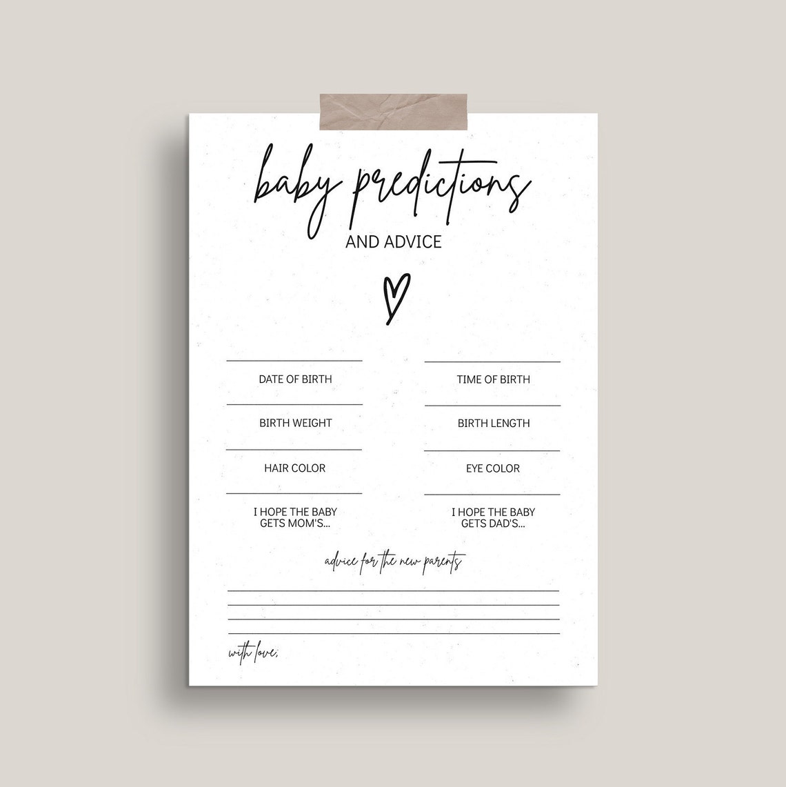 Baby Predictions and Advice Card Template Minimalist Baby | Etsy