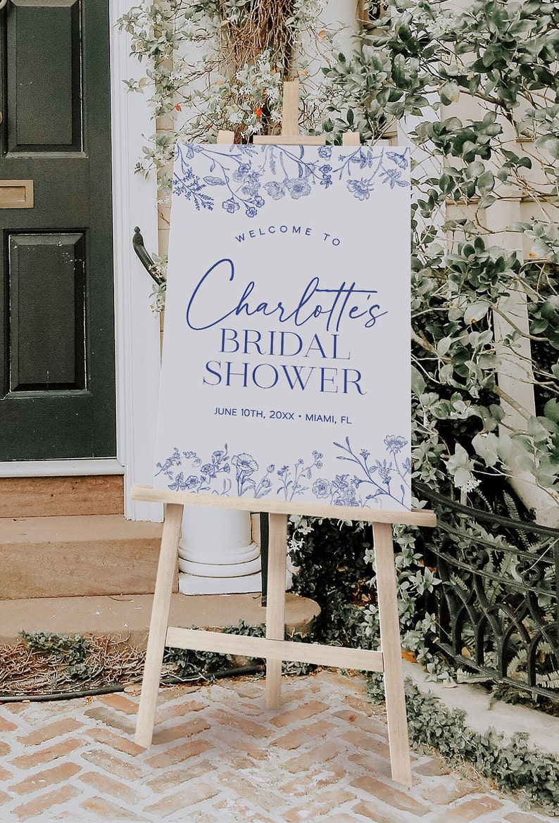 Something Blue Bridal Shower Welcome Sign Template, Vintage Floral Bridal Shower Welcome Poster, Victorian Floral Welcome Sign Poster LIV image 4