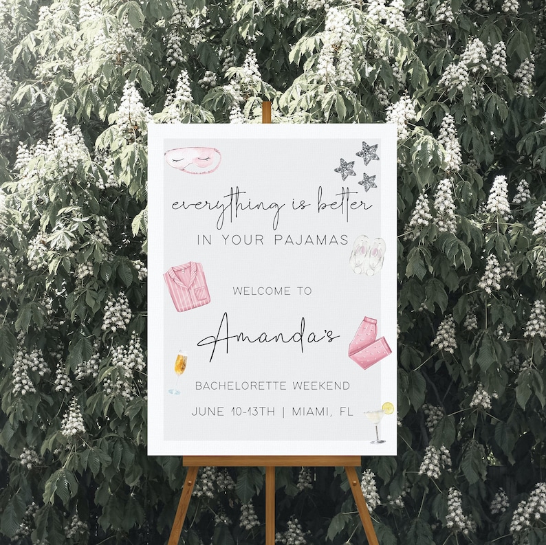 Pajama Party Bachelorette Welcome Sign Template (Digital Download) image 1