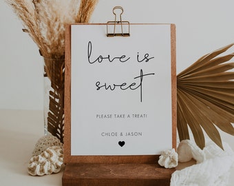 Love is Sweet Sign Template, Minimalist Wedding Favor Sign, Take a Treat Sign, Bridal Shower Sign, Sweet Treat Baby Shower Sign | CHLOE