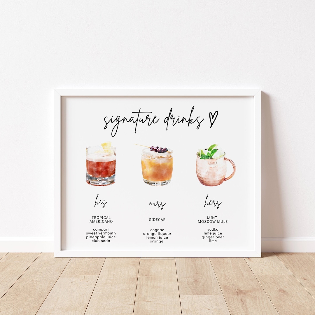 Signature Drinks Sign Template, Printable Signature Cocktails Sign ...