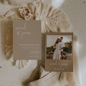 Minimalist Wedding Invitation Template, Beige Modern Wedding Invite Printable, Photo Wedding Invitation, Boho Wedding Evite | LUNA