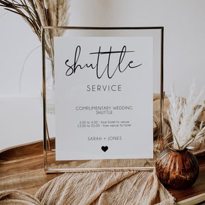 Shuttle Service Wedding Sign Template, Minimalist Transportation Sign, Wedding Trolly Sign, Wedding Shuttle Table Sign Editable | SARAH