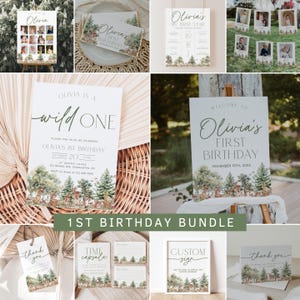 Paquete de invitación para el primer cumpleaños de Woodland, plantilla de invitación para el primer cumpleaños de Wild One, decoraciones de cumpleaños de animales del bosque / CIERVOS