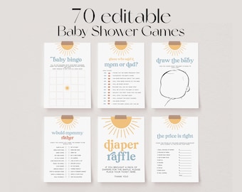 70 Baby Shower Games, Sun Baby Shower Game Bundle, Here Comes the Son Baby Shower Bundle, Baby Party Games, Boho Sunshine Shower Games | SON