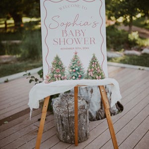Pink Christmas Baby Shower Welcome Sign, Merry Little Baby Shower Welcome Poster, Winter Welcome Sign, Holiday Baby Shower Sign | BELLE image 4