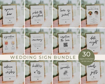 Wedding Signs Bundle, 30 Modern Wedding Signs Template, Minimalist Wedding Bundle, Reception Sign Bundle, Instant Download | CLAIRE