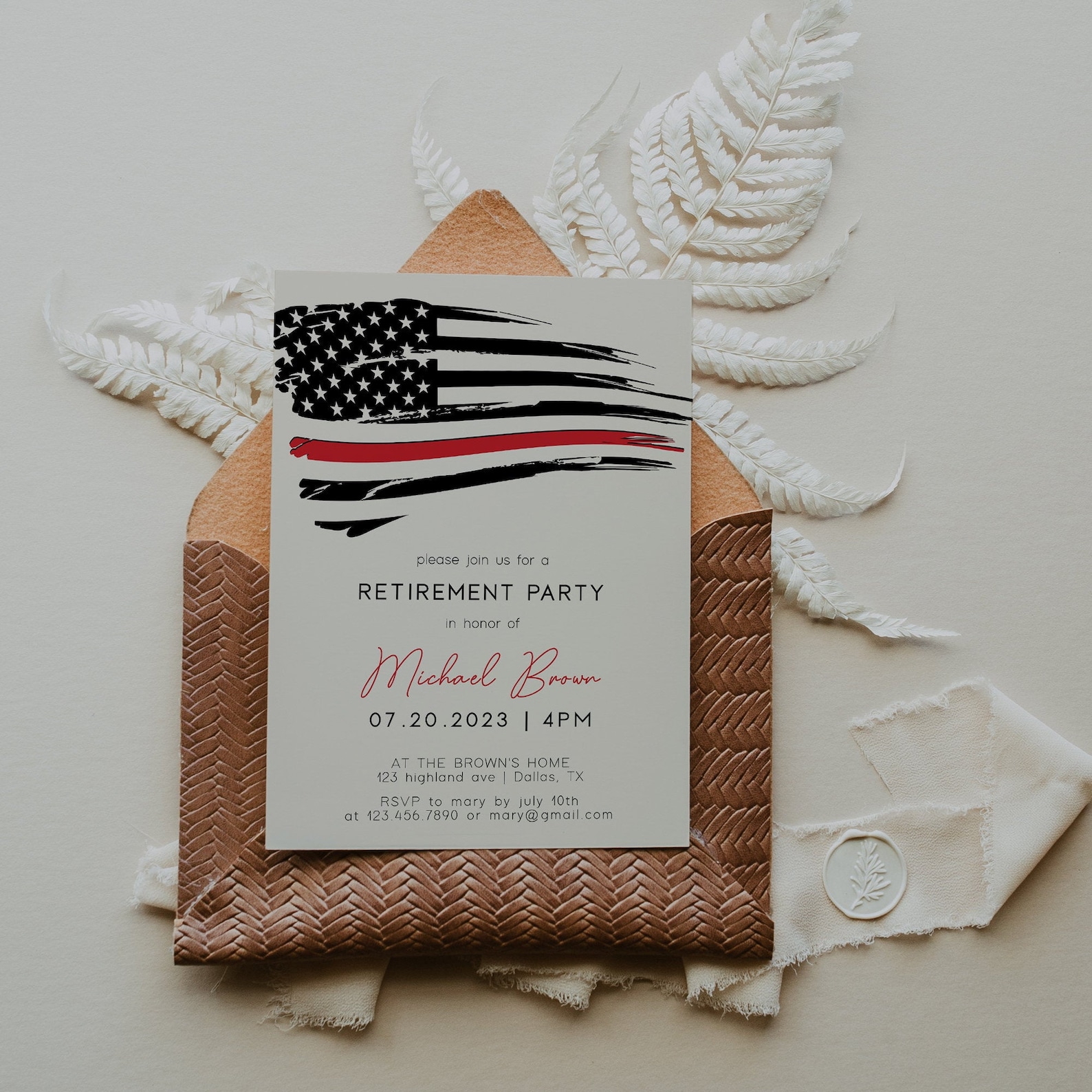 Fire Department Retirement Party Invitation Template Thin Red - Etsy