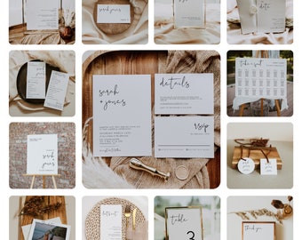 Conjunto de convites de casamento minimalistas, suíte de casamento moderna (download digital)