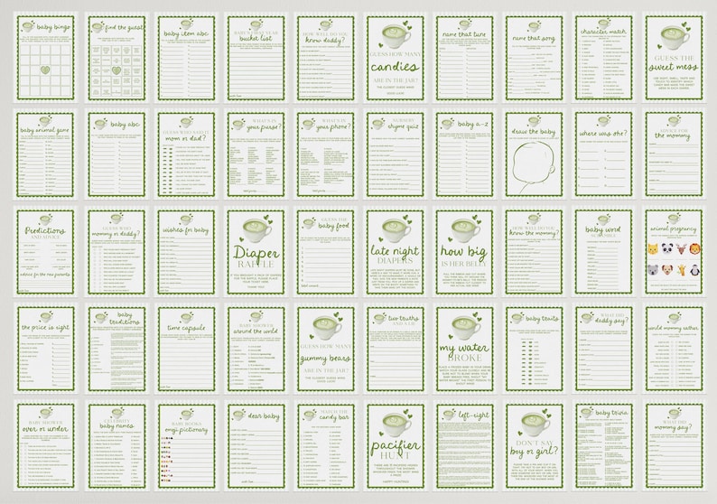 Teacup Raffle 70 Baby Shower Games, Matcha Baby Shower Game Bundle, Love You so ...
