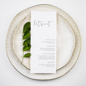 Minimalist Wedding Menu Template, Modern Wedding Menu, Printable Wedding Menu, Let&#39;s Eat Menu, Simple Menu, Shower Menu | SARAH