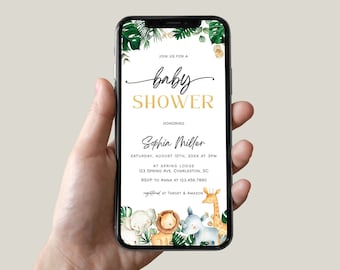 Jungle Baby Shower Evite Template, Safari Animals Electronic Invite | SAFARI