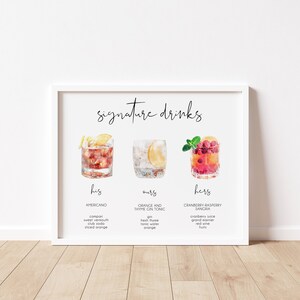Signature Drinks Sign Template, Printable Signature Cocktails Sign, Editable Bar Menu Sign, Minimalist His and Hers Bar Sign DIY | SARAH