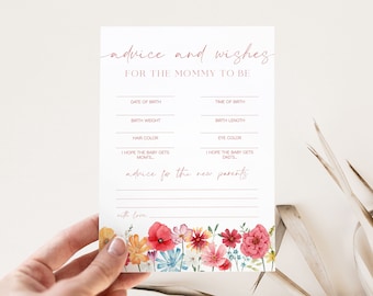 Spring Floral Baby Predictions and Advice Card, Baby Shower Advice Cards, Advice for the Mommy Card, Wildflower Baby Prediction Cards |SOFIA