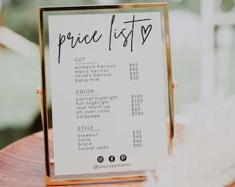 Price List Template, Editable Price Sheet, Salon Price List, Small Business Price List, Printable Pricing Sheet, Custom Price List | GRACE