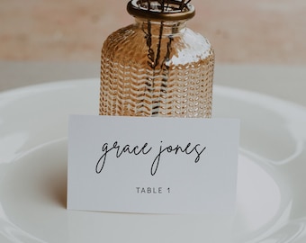 Table Name Card Template, Modern Wedding Place Cards, Minimalist Name Card, Tented Table Name Cards, Editable Escort Cards | GRACE