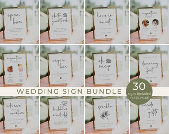 Wedding Signs Bundle, 30 Modern Wedding Signs Template, Minimalist Wedding Bundle, Reception Sign Bundle, Instant Download | CHLOE