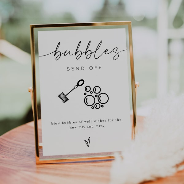 Bubbles Send Off Sign Template, Newlywed Send Off Sign, Blow Bubbles Sign, Modern Wedding Send Off Sign, Printable Signs | LAURA