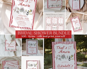 That's Amore Bridal Shower Invitation Bundle, Italian Bridal Shower Invite, Whimsical Hand Drawn Games | PIZZA