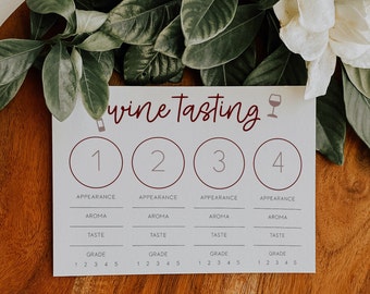 Wine Tasting Score Cards Template, Wine Tasting Guide, Winery Bachelorette, Napa Wine Tasting, Virtual Wine Tasting Party | FAYE