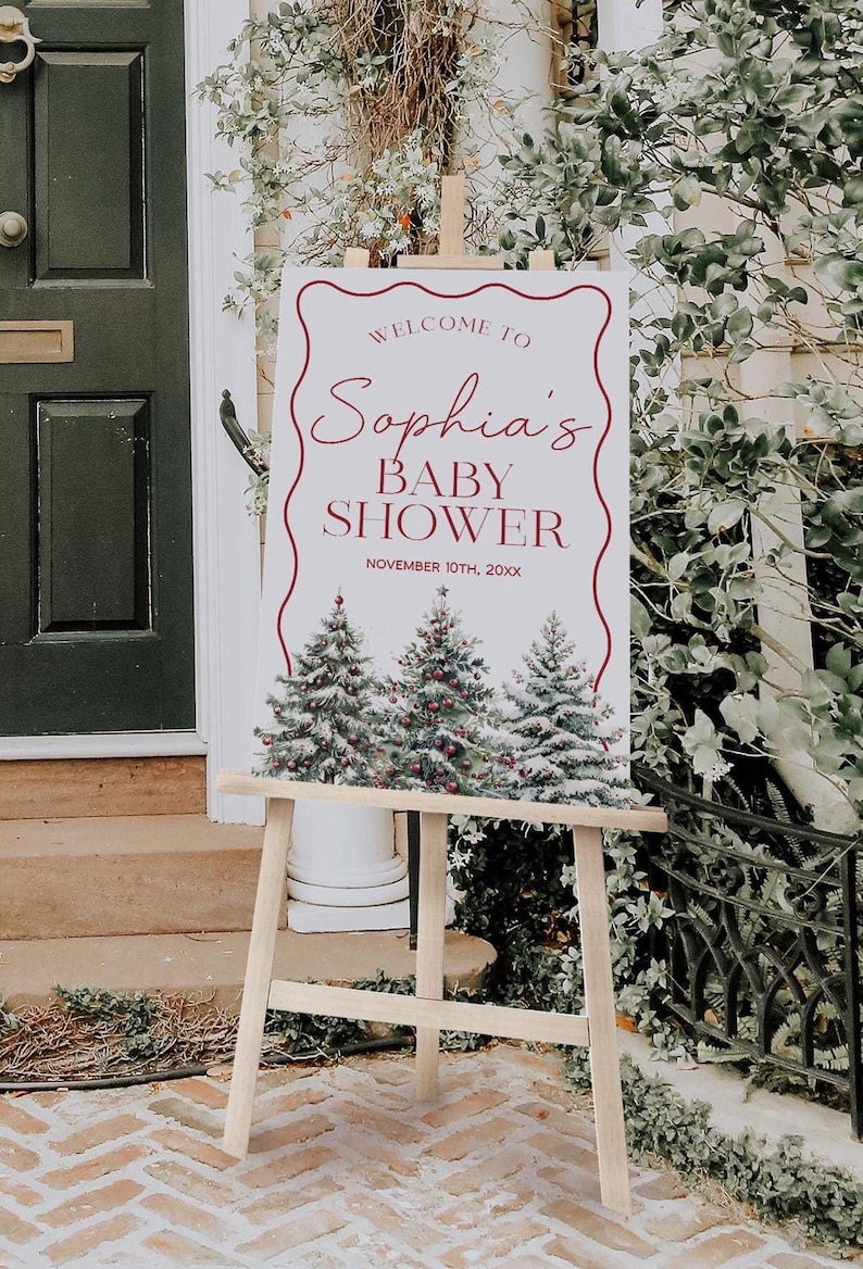 Christmas Baby Shower Welcome Sign, Merry Little Baby Shower Welcome Poster, Winter Welcome Sign, Holiday Baby Shower Sign | MARY image 1