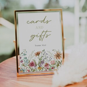 Modèle de signe de cartes et de cadeaux de fleurs sauvages, signe de mariage Boho, signe de cadeau de douche nuptiale, signe de livres et de cartes, signe de douche de bébé floral, | FLORE