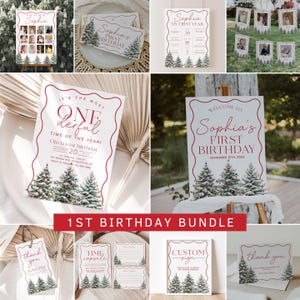 Christmas Birthday Invitation Bundle, Most Onederful Time of The Year First Birthday Invitation, Holiday 1st Birthday Decorations | MARY