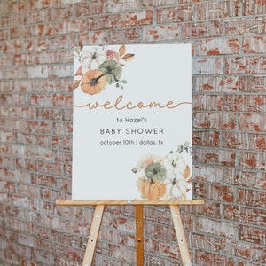 Kürbis Babyparty Willkommensschild Vorlage, Herbst Willkommensplakat, Herbstlaub Babypartyschild, Brautparty Willkommensschild | HAZEL
