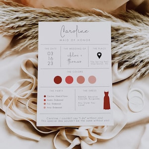 Bridesmaid Info Card Template, Bridal Party Info Card Editable, Bridesmaid Information Card, Bridesmaid Infographic, Maid of Honor | CHLOE